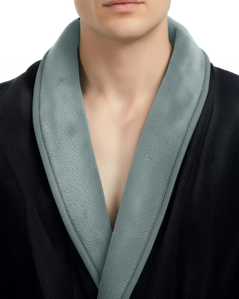 NY Threads Mens Robe, Luxury Plush Fleece Mens Bathrobe, Spa Bath Robe for Men, Small-Medium, Black Steel Grey - Image 2